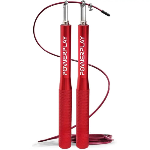 Скакалка швидкісна на підшипниках алюмінієва PowerPlay Elite Jump Rope 3 м, червоний, код: PP_4207_Red