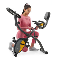 Велотренажер магнітний Hop-Sport HS-3010X Grix X-Bike з еспандерами сіро-жовтий, код: 5902308228801