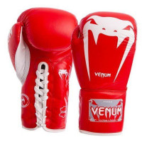 Рукавички боксерські шкіряні Venum Giant на шнурівці 10 унцій, червоний, код: VL-5786_10R