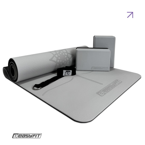 Набір для йоги та фітнесу EasyFit Polarity Set PRO (Stone): килимок, два блоки та ремінь, код: EF-2421s-GYBK