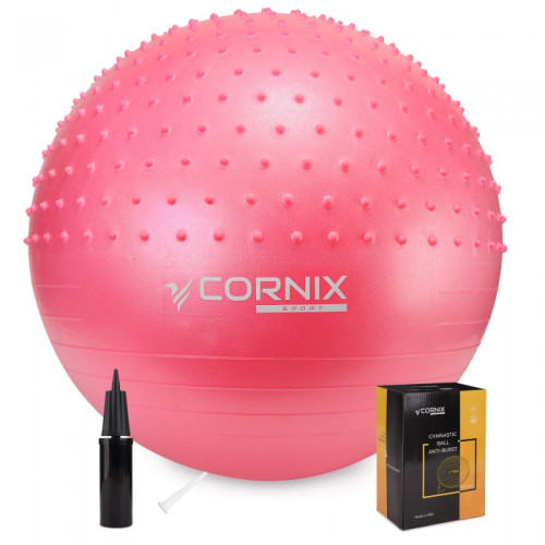 М'яч для фітнесу (фітбол) Cornix 55 см напівмасажний Anti-Burst Pink, код: XR-0461