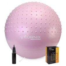 М'яч для фітнесу (фітбол) Cornix 55 см напівмасажний Anti-Burst Light Pink, код: XR-0465