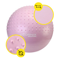 М'яч для фітнесу (фітбол) Cornix 55 см напівмасажний Anti-Burst Light Pink, код: XR-0465