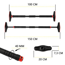 Турнік розсувний Cornix Pro 100-150 см, чорний-червоний, код: XR-0285