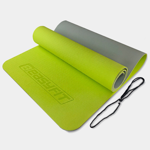 Килимок для йоги та фітнесу EasyFit TPE+TC двошаровий, 1830х610х6 мм, лимонний-сірий, код: EF-1924-LGGY-EF