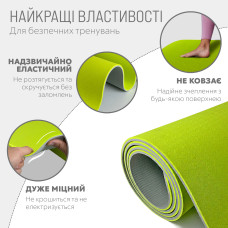 Килимок для йоги та фітнесу EasyFit TPE+TC двошаровий, 1830х610х6 мм, лимонний-сірий, код: EF-1924-LGGY-EF