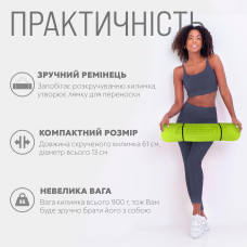 Килимок для йоги та фітнесу EasyFit TPE+TC двошаровий, 1830х610х6 мм, лимонний-сірий, код: EF-1924-LGGY-EF