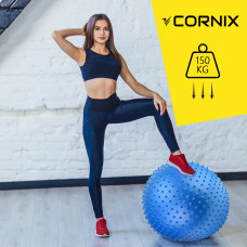 М'яч для фітнесу (фітбол) Cornix 55 см масажний Anti-Burst Blue, код: XR-0467