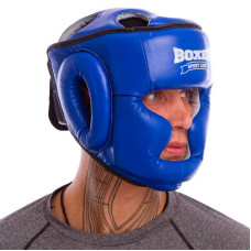 Шолом боксерський з повним захистом шкіряний Boxer Еліт L синій, код: 2033-1_LBL