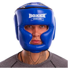 Шолом боксерський з повним захистом шкіряний Boxer Еліт L синій, код: 2033-1_LBL