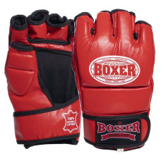 Рукавички для змішаних єдиноборств MMA Boxer шкіряні L, червоний, код: 5020_LR
