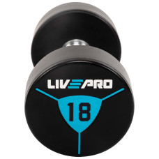 Гантелі цільні професійні з поліуретановим покриттям LiveUp 2х18 кг, чорний-синій, код: LP8000-18