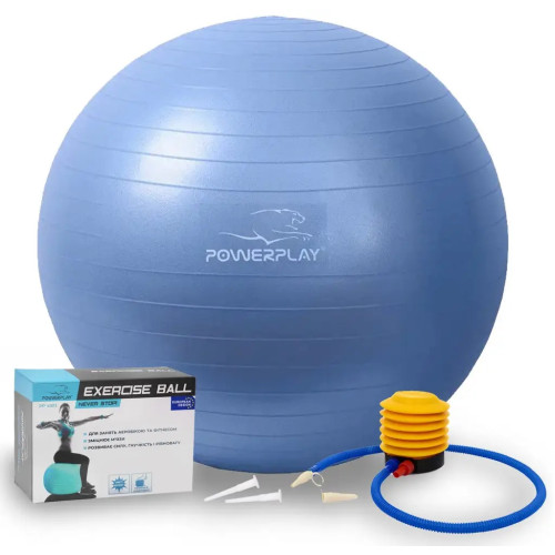 М'яч для фітнесу (фітбол) PowerPlay Ø65 cm Gymball + помпа, синій, код: PP_4001_65_Blue