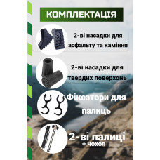 Палиці для скандинавської ходьби PowerPlay Lykke Green 80-135 см (пара)  + 2-ві пари чобітків + чохол, код: PP_9111_Green
