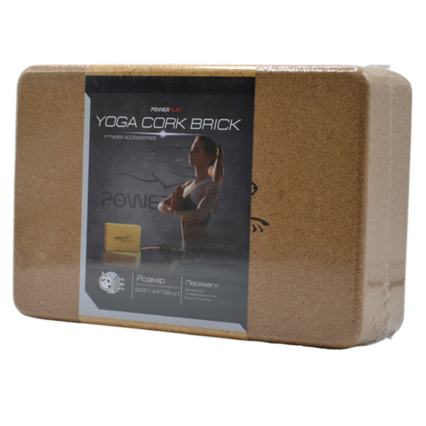 Блок для йоги PowerPlay Cork Yoga Block PP_4006 з пробкового дерева (1шт.), код: PP_4006_Cork