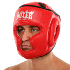 Шолом боксерський з повним захистом шкіряний Boxer New L, червоний, код: 2033-N_LR