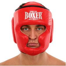 Шолом боксерський з повним захистом шкіряний Boxer New L, червоний, код: 2033-N_LR
