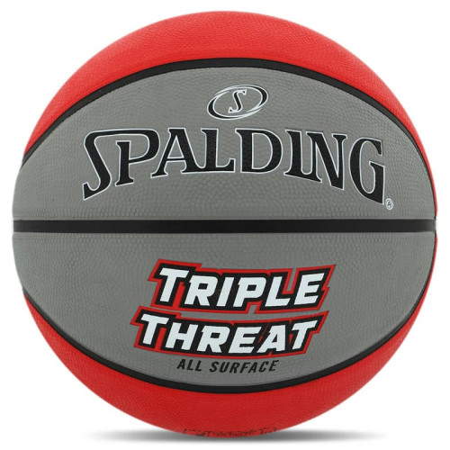 М"яч баскетбольний гумовий Spalding Triple Threat №7, сірий-червоний, код: 84546Z