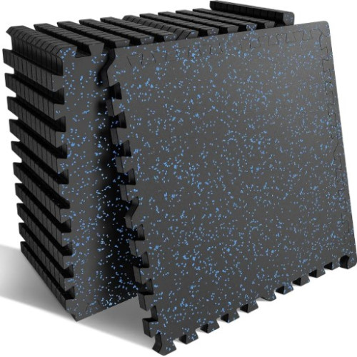Мат-пазл DualMat 60×60×2 см (чорний/сині вкраплення) — 1 шт, код: W-RUB60-20-BLUE-1-IF