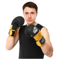 Рукавички шкіряні боксерські Hard Touch 12 унцій, чорний-золотий, код: BO-4439_12BKGO