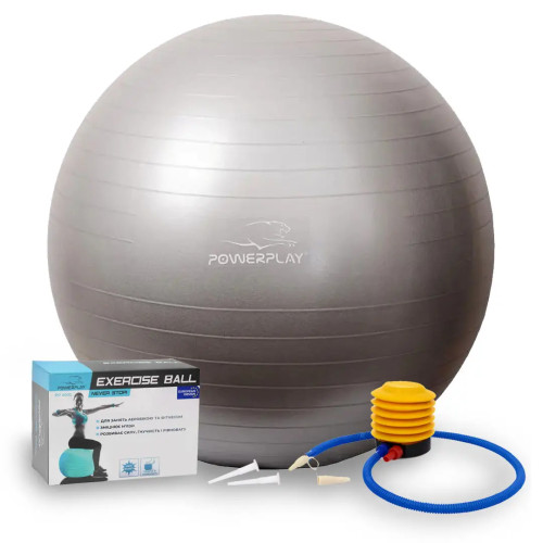 М'яч для фітнесу (фітбол) PowerPlay Ø65 cm Gymball + помпа, сірий, код: PP_4001_65_Grey