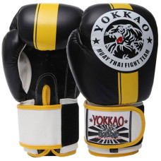 Рукавички боксерські Yokkao шкіряні на липучці 10 унцій, жовтий-чорний, код: YK016_10_YBK-S52