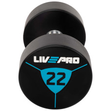 Гантелі цільні професійні з поліуретановим покриттям LiveUp 2х22 кг, чорний-синій, код: LP8000-22