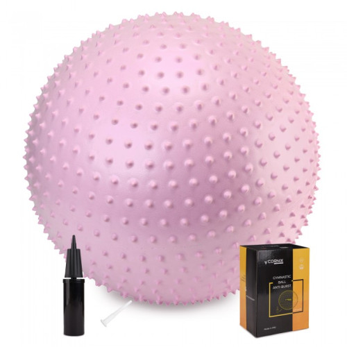 М'яч для фітнесу (фітбол) Cornix 65 см масажний Anti-Burst Light Pink, код: XR-0489