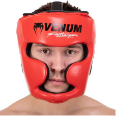 Шолом боксерський з повним захистом шкіряний Venum S, червоний, код: BO-0622_SR