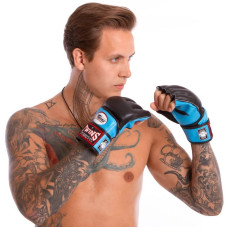 Рукавички для змішаних єдиноборств MMA шкіряні Twins L, чорний-синій, код: GGL-4_LBKBL