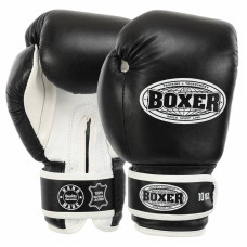 Рукавички боксерські Boxer шкіряні на липучці 12 унцій, чорний-білий, код: 2023_12BK-S52