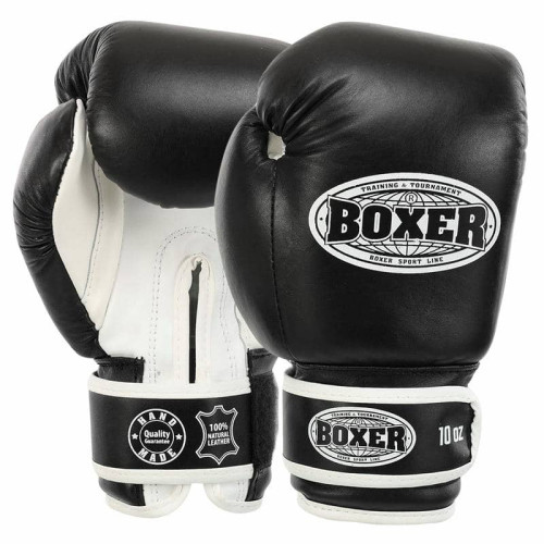 Рукавички боксерські Boxer шкіряні на липучці 12 унцій, чорний-білий, код: 2023_12BK-S52