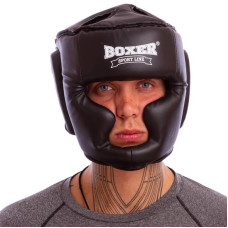 Шолом боксерський з повним захистом шкірозамінник Boxer M чорний, код: 2036_MBK