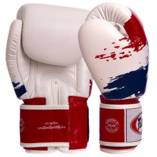 Рукавички боксерські шкіряні Fairtex Thai Print 12 унцій, білий-синій-червоний, код: BGV1-THAI_12-S52