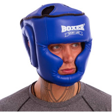 Шолом боксерський з повним захистом шкірозамінник Boxer M синій, код: 2036_MBL