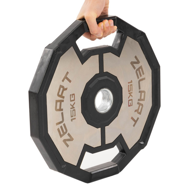 Диски гумові 2 Handle металева втулка Zelart 51мм, 15кг, чорний-сірий, код: TA-4792-15