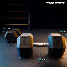 Гантеля шестигранна прогумована TX-200RD Trex Sport 20кг, код: 5902308232297