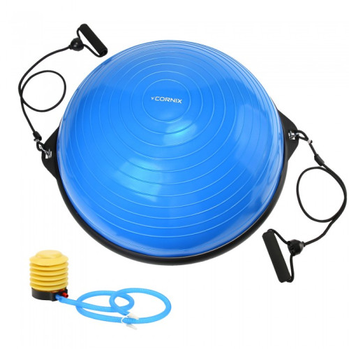 Балансувальна платформа (півсфера) Cornix Bosu Ball 58 см з еспандерами Blue, код: XR-0457