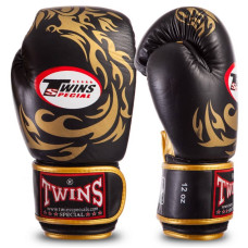 Рукавички боксерські шкіряні Twins Dragon 14 унцій, чорний-золотий, код: TWINS-DRAGON-Rep_14Y