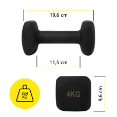 Гантелі вінілові Cornix Square 2x4 кг, чорний, код: XR-0409