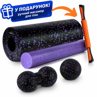 Масажний набір PowerPlay EPP Foam Roller Set 4in1 (2-ва роли + 2-ва м'ячі) чорно-фіолетовий, код: PP_4015_Purple