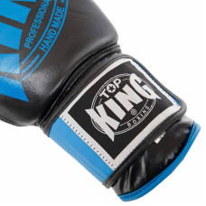 Рукавички боксерські Top King шкіра, 14oz, чорний-синій, код: TK0363_14BL