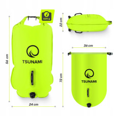 Буй для плавання Tsunami надувний 2 в 1, 560x240x220 мм, жовтий, код: P-5907739314024
