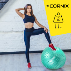 М'яч для фітнесу (фітбол) Cornix 55 см масажний Anti-Burst Mint, код: XR-0472