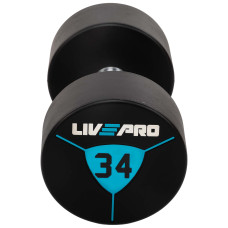 Гантелі цільні професійні з поліуретановим покриттям LiveUp 2х34 кг, чорний-синій, код: LP8000-34