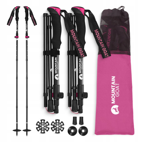 Трекінгові палиці Mountain Goat Pro+ 43-130 см, чорний-рожевий, код: P-5905973404662