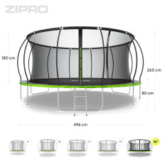 Садовий батут Zipro Jump Pro Premium з внутрішньою сіткою 16FT 496 см, зелений-чорний, код: 5902659843197-IN