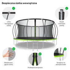 Садовий батут Zipro Jump Pro Premium з внутрішньою сіткою 16FT 496 см, зелений-чорний, код: 5902659843197-IN