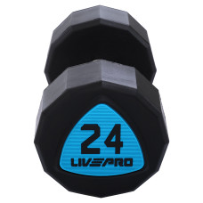 Гантелі цільні професійні з поліуретановим покриттям LiveUp 2х24кг, чорний-синій, код: LP8003-24-S52