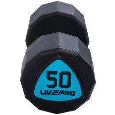 Гантелі цільні професійні з поліуретановим покриттям LiveUp 2х50кг, чорний-синій, код: LP8003-50-S52